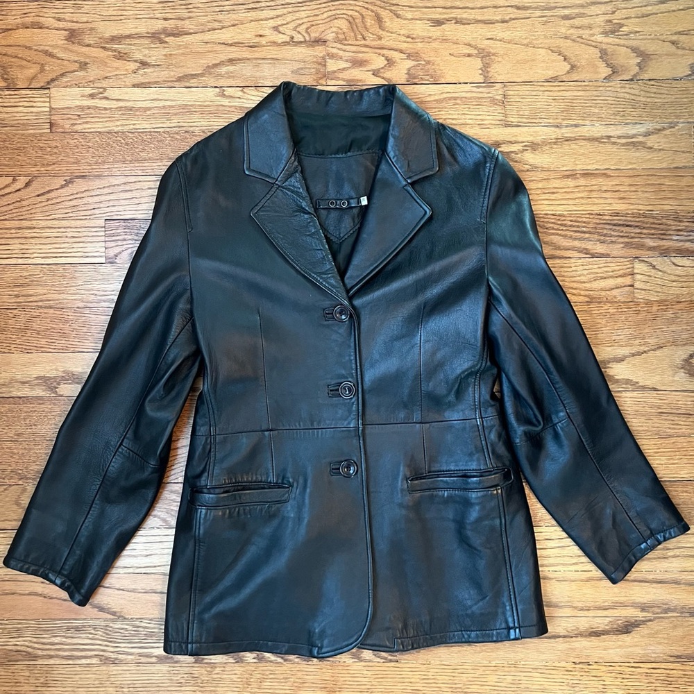 Fashion Leather Black Soft Leather Women’s Sz. 38 Blazer Jacket Made In Italy